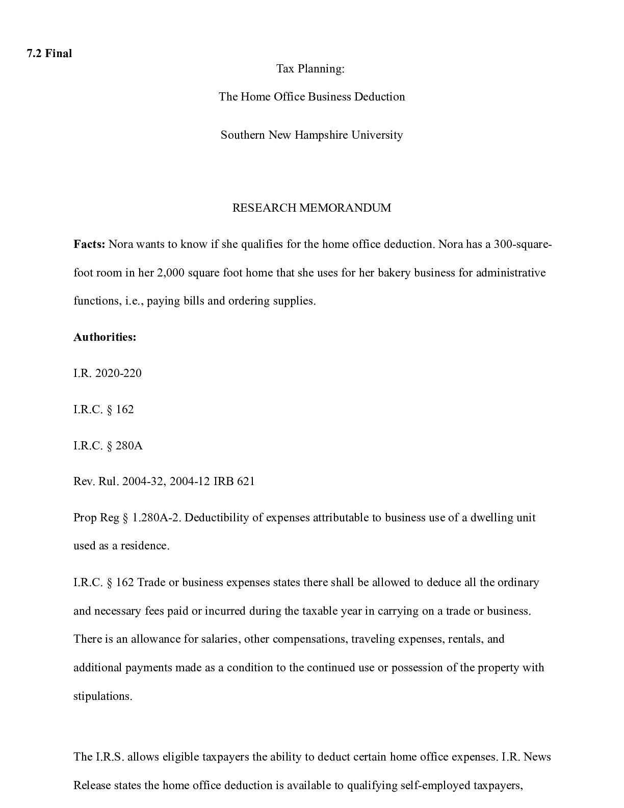 Preview image for 7 2 Final Project Milestone Three  Home Office Deductions.docx  7.2 Final  Tax Planning: